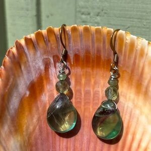 Handmade Vintage Genuine Fluorite Stone Dangle Earrings